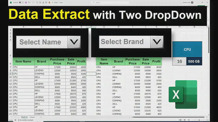 how to extract data in dropdown list in excel
